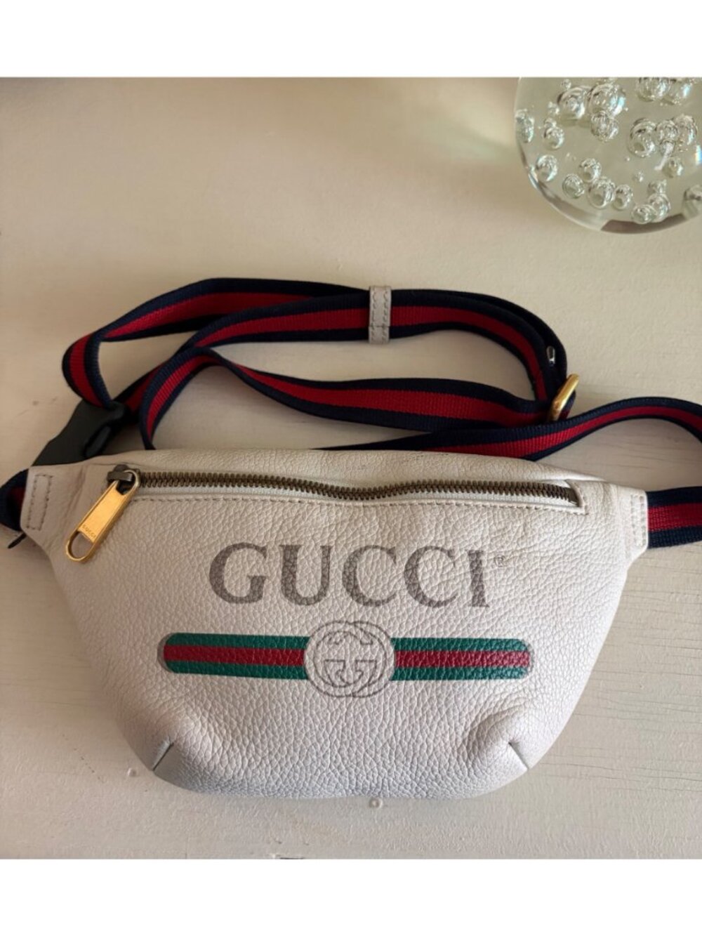 GUCCI Print Belt Bag Logo Ivory Leather Small Bumbag